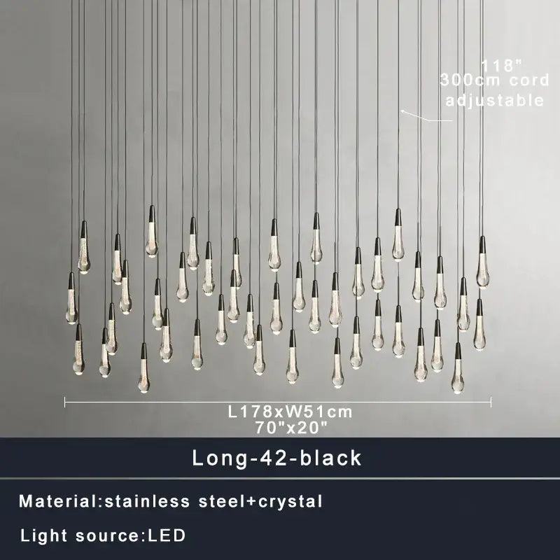 Black Crystal Chandelier 47-Light for Stairwells