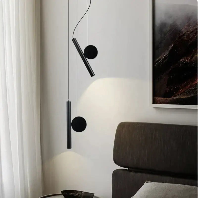 Black Cylindrical LED Pendant Lamp for Dining