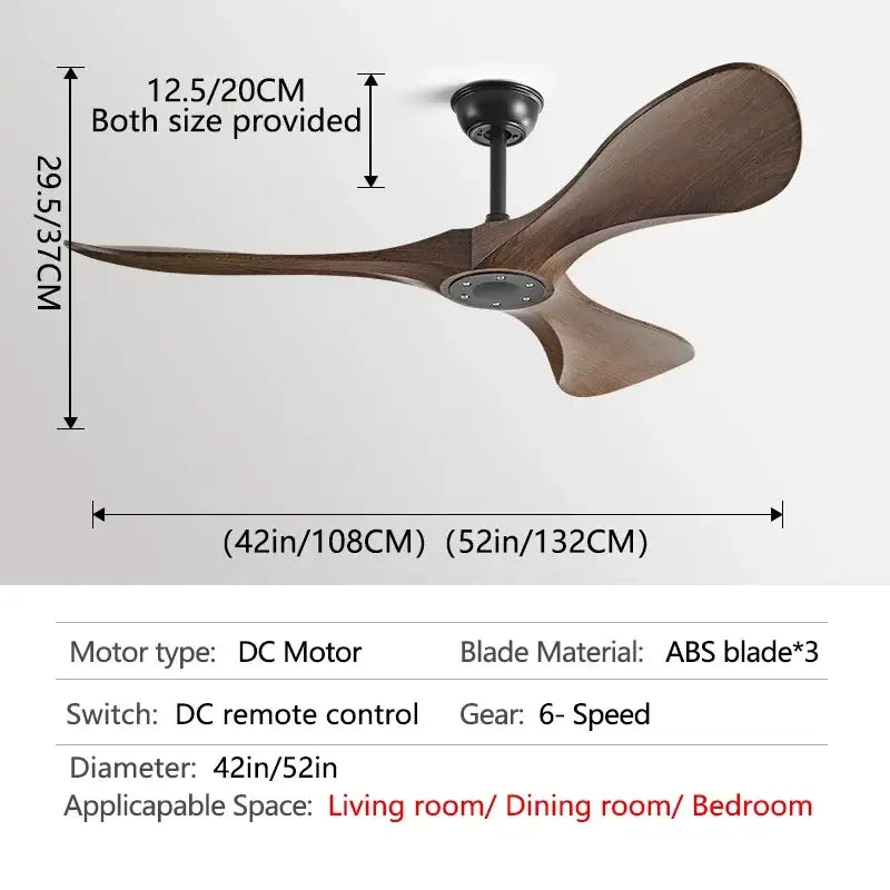 Black Wood 52-Inch Three-Blade Ceiling Fan