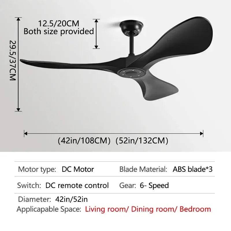 Black Wood 52-Inch Three-Blade Ceiling Fan