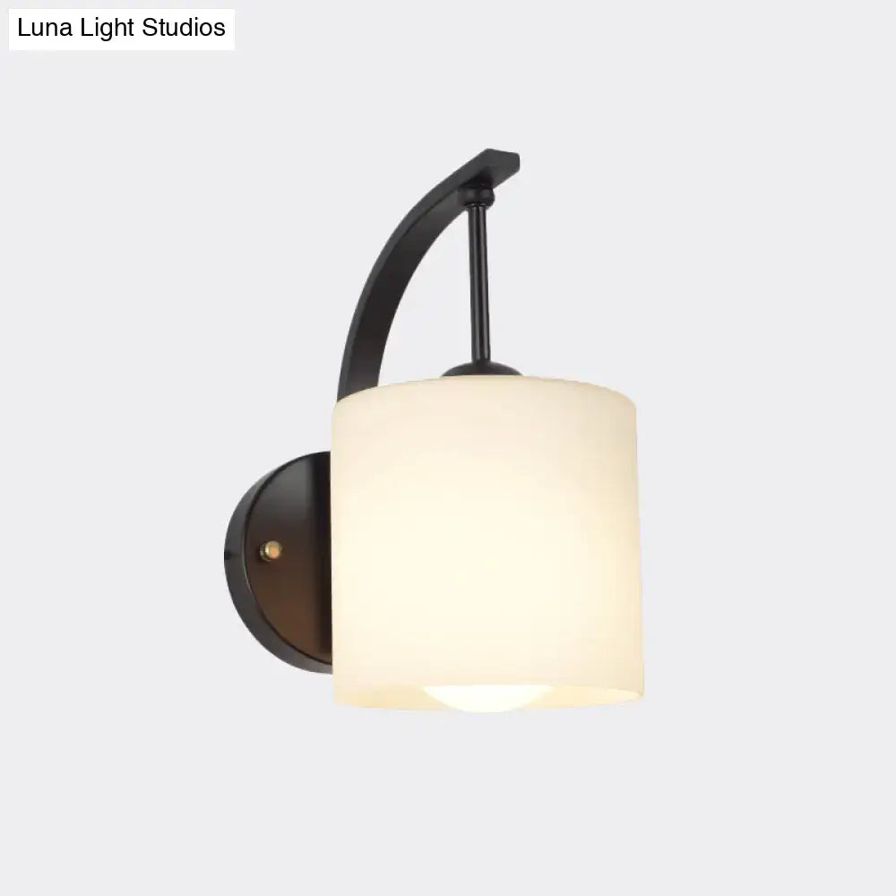 Black Cylindrical Opal Glass Sconce