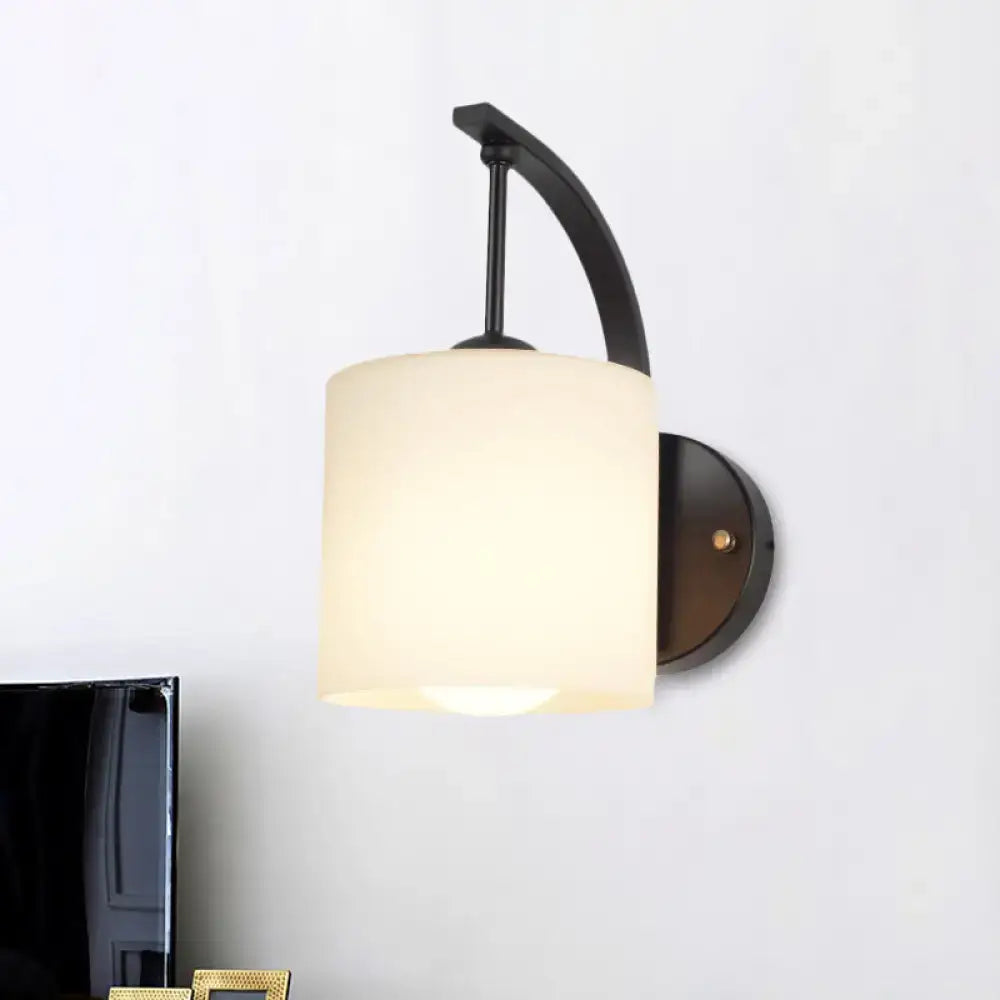 Black Cylindrical Opal Glass Sconce