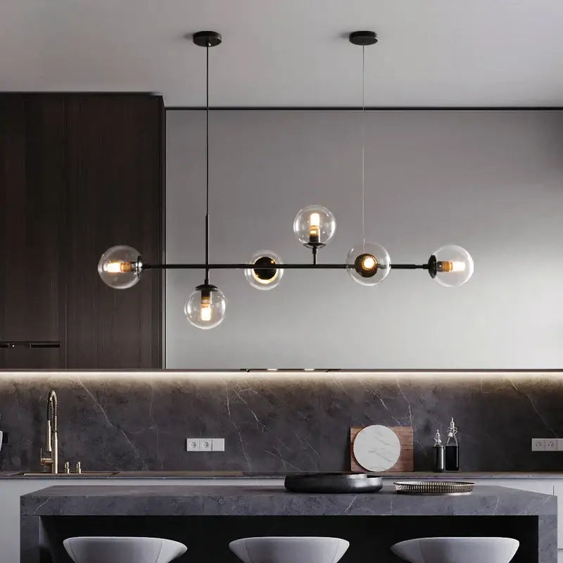 Black Glass Globe Dining Area Pendant Lamp