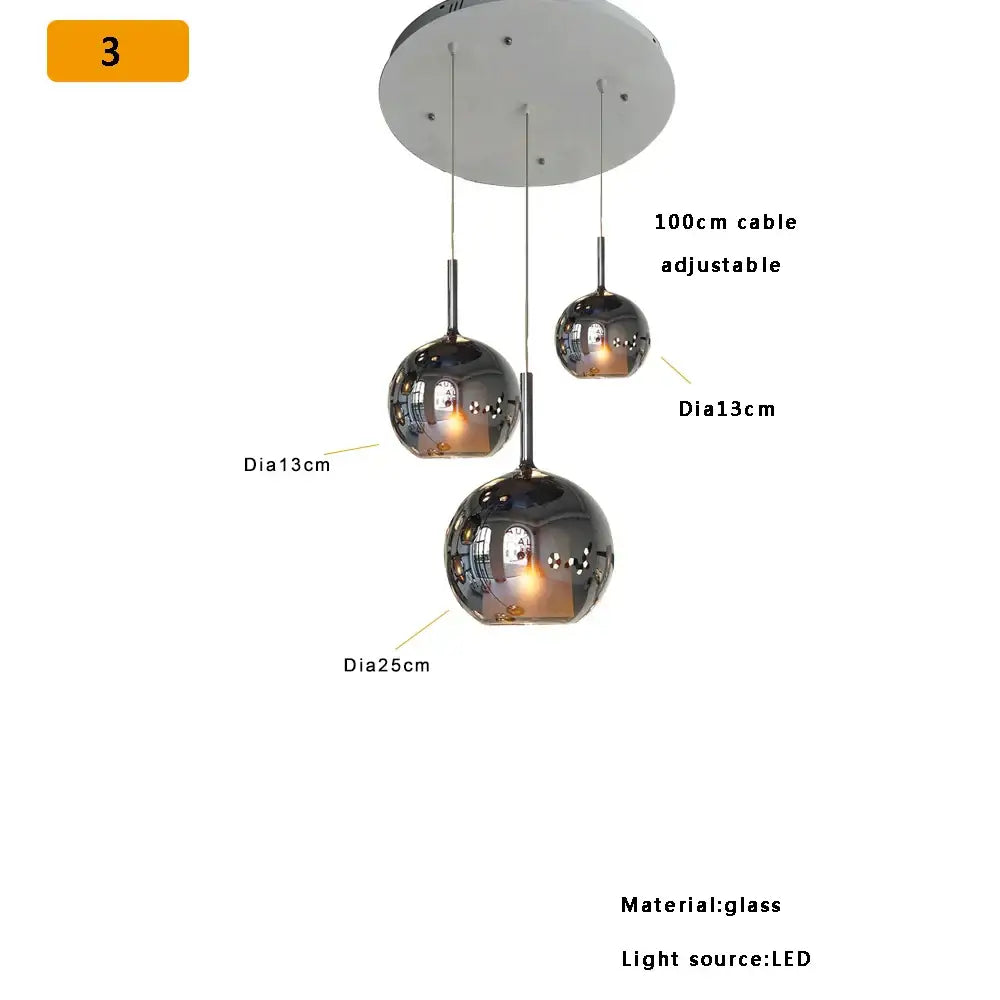 Chrome Glass Pendant Light for Kitchen Island
