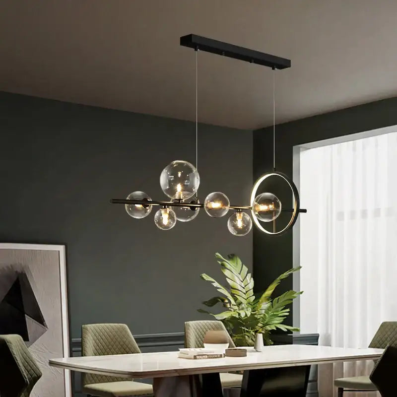 Black Glass Ring Chandelier with Bubble Accents