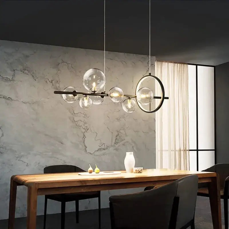 Black Glass Ring Chandelier with Bubble Accents