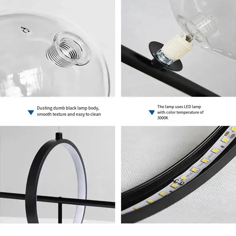 Black Glass Ring Chandelier with Bubble Accents