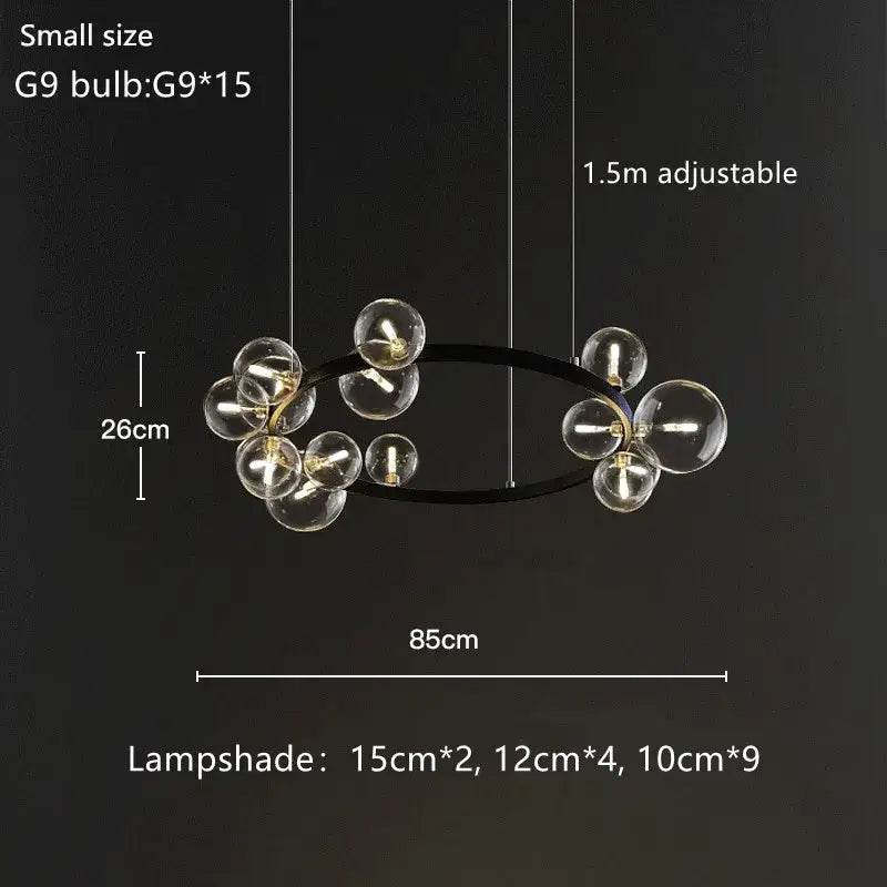 Black Glass Ring Chandelier with Bubble Accents