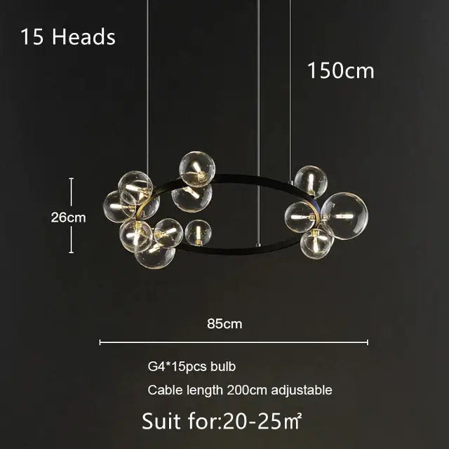 Black Glass Bubble Chandelier with Adjustable Height