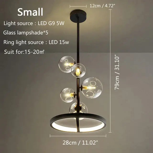 Black Glass Bubble Chandelier with Adjustable Height