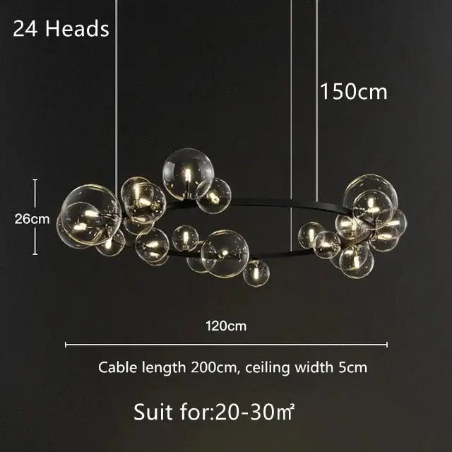 Black Glass Bubble Chandelier with Adjustable Height