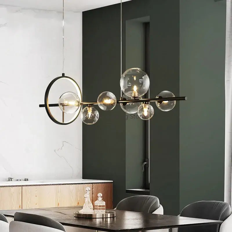 Black Glass Bubble Chandelier with Adjustable Height