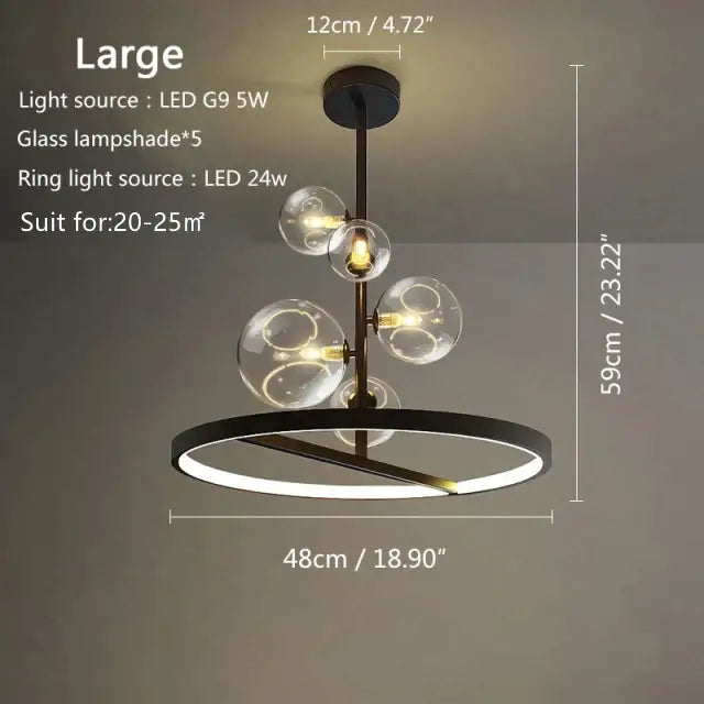 Black Glass Bubble Chandelier with Adjustable Height