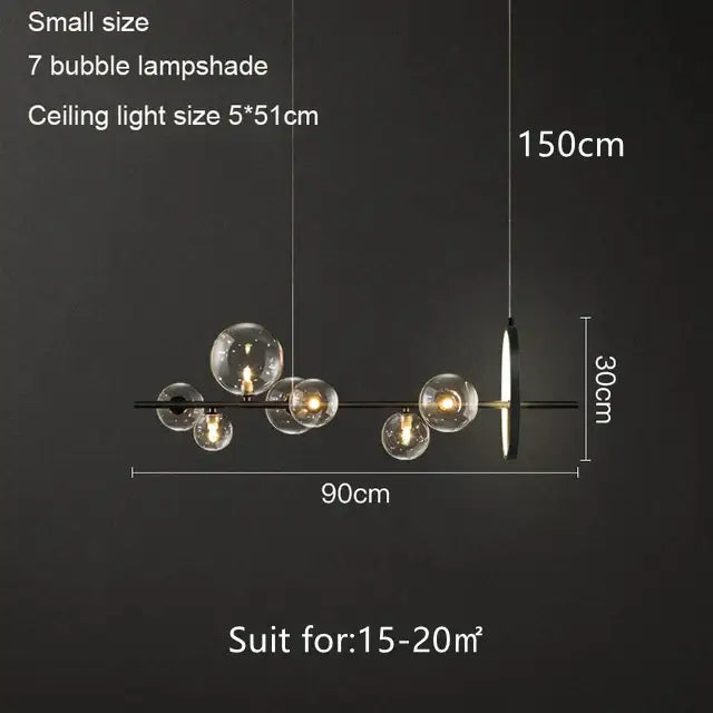 Black Glass Bubble Chandelier with Adjustable Height