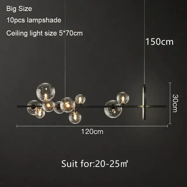 Black Glass Bubble Chandelier with Adjustable Height