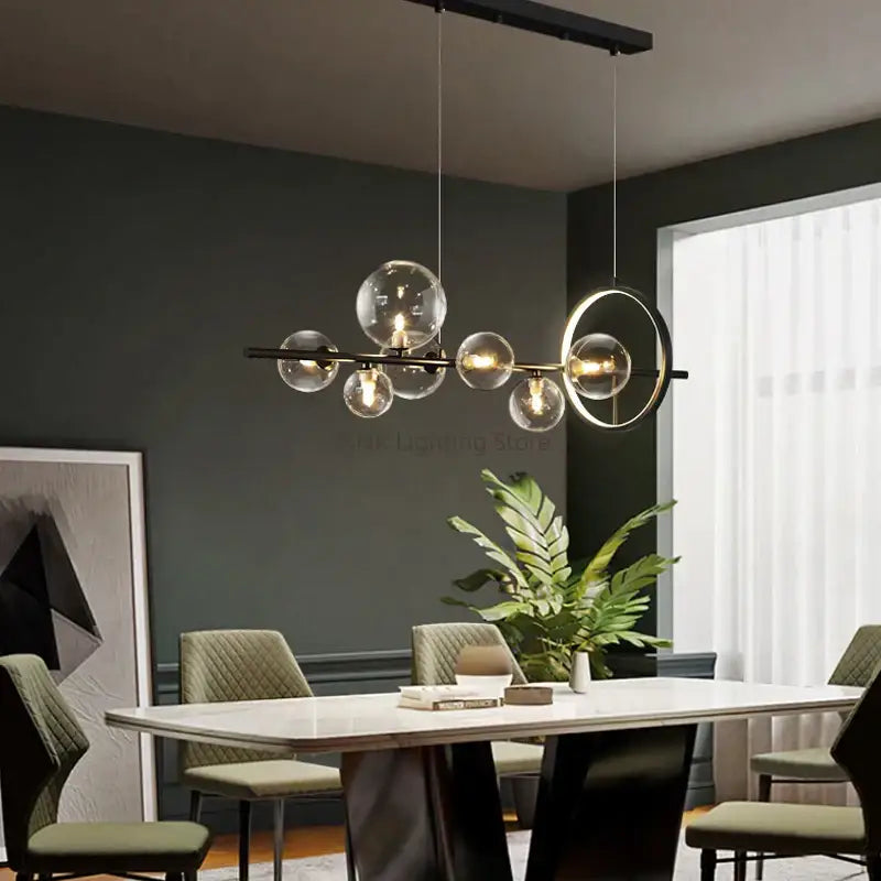 Black Glass Bubble Chandelier with Adjustable Height