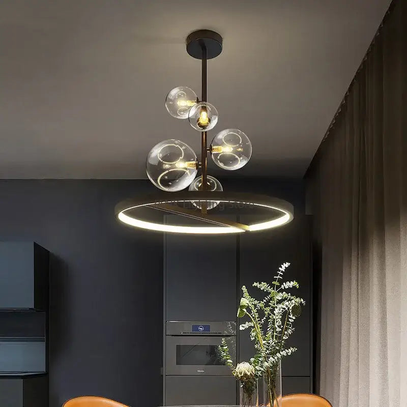 Black Glass Bubble Chandelier with Adjustable Height