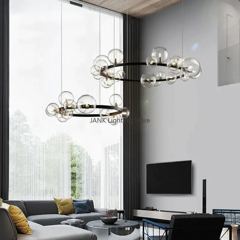 Black Glass Bubble Chandelier with Adjustable Height