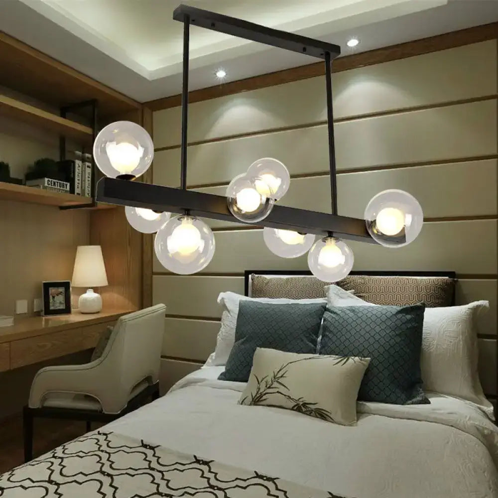 Gold Linear Glass Orb Eight-Light Pendant