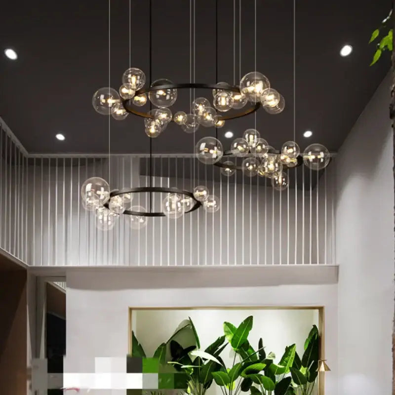 Black Glass Bubble Pendant with Nine LED Bulbs
