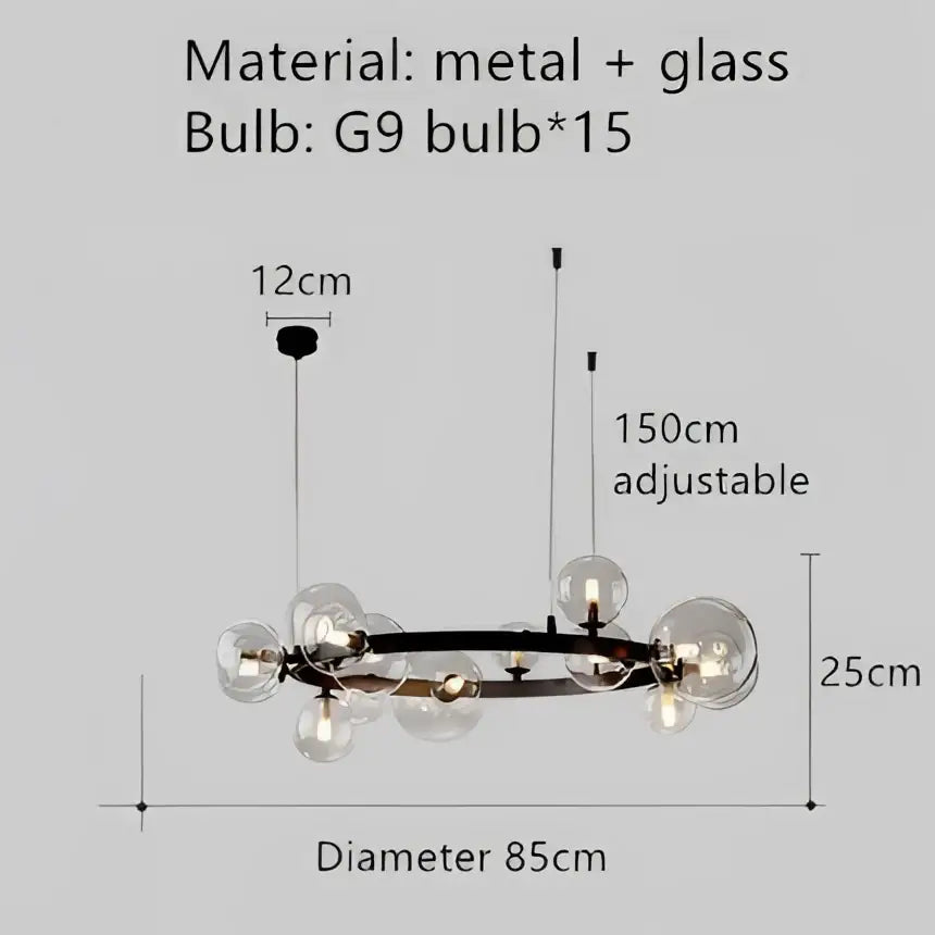 Black Glass Bubble Pendant with Nine LED Bulbs
