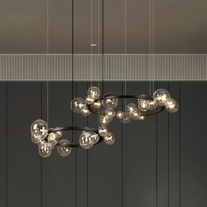 Black Glass Bubble Pendant with Nine LED Bulbs