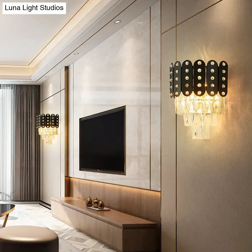 Black Crystal Three-Tier Faceted Wall Light