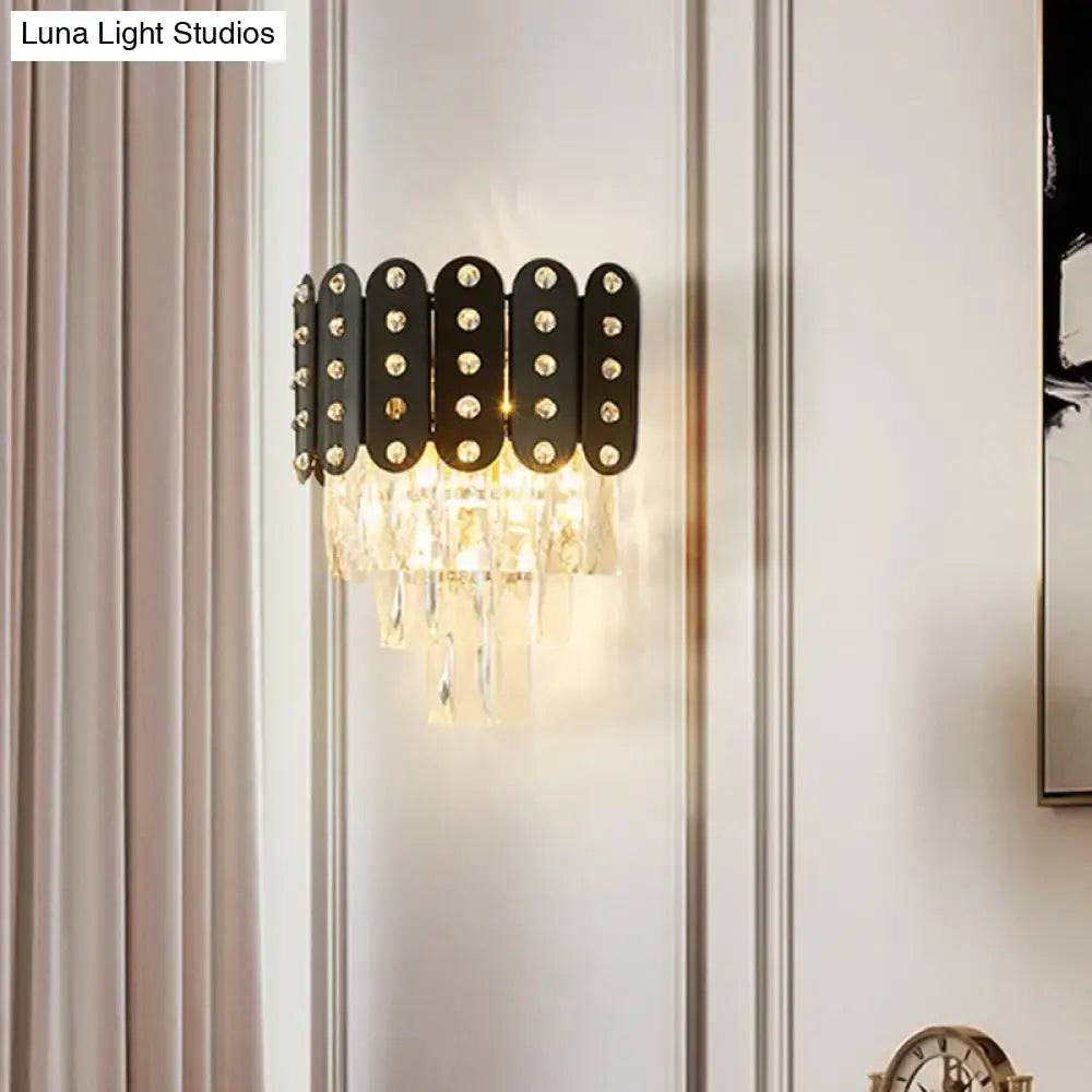 Black Crystal Three-Tier Faceted Wall Light