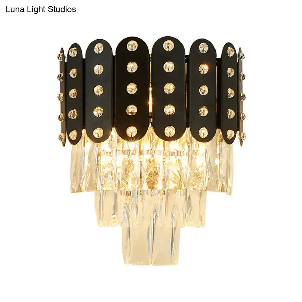 Black Crystal Three-Tier Faceted Wall Light