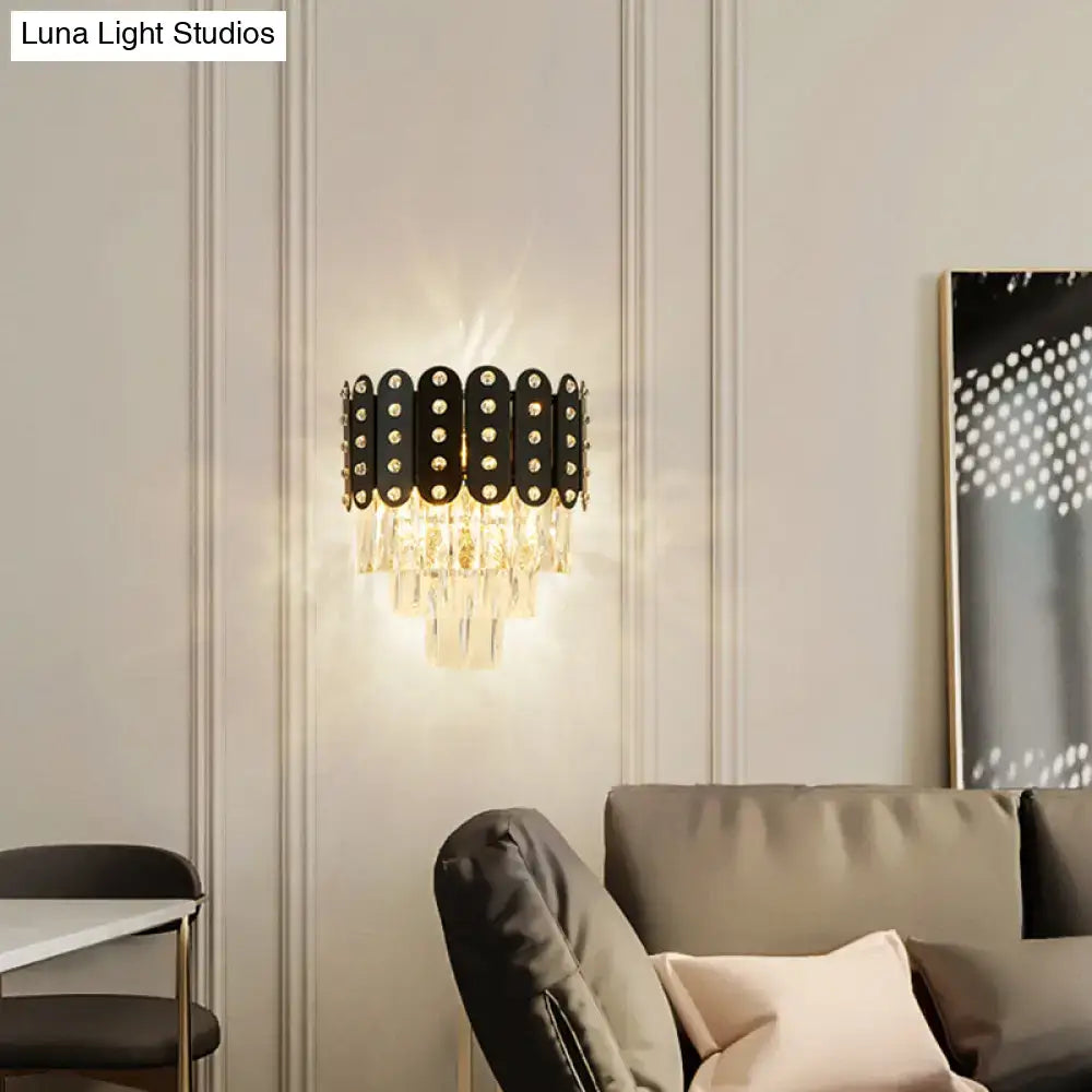Black Crystal Three-Tier Faceted Wall Light