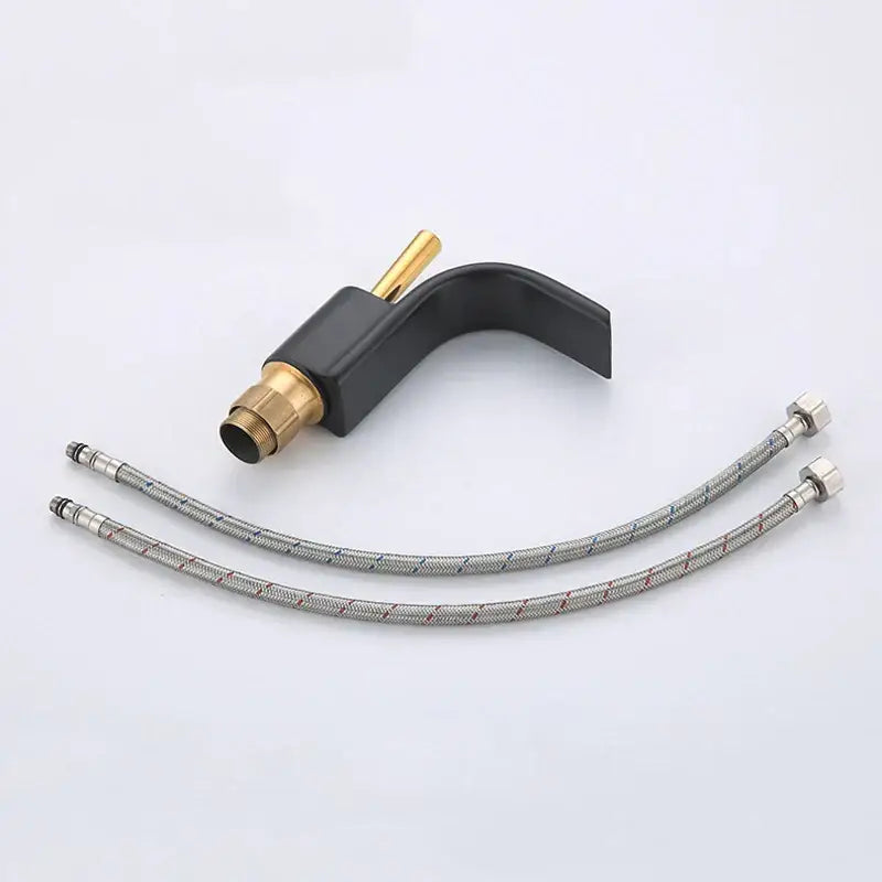 Black Brass Waterfall Faucet Chrome Deck-Mounted