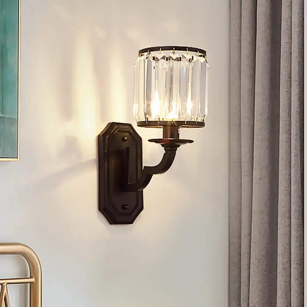 Black Gold Crystal Sconce Clear Shade Glow