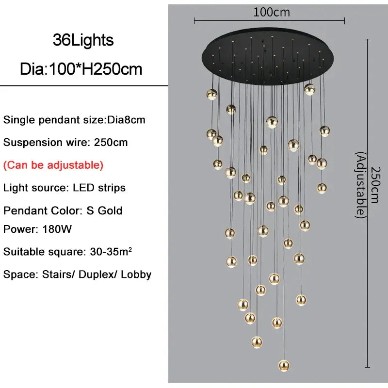 Black Gold Crystal Pendant with Dimmable Light