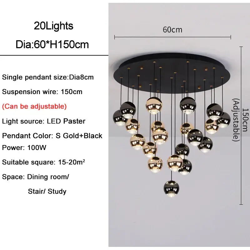 Black Gold Crystal Pendant with Dimmable Light