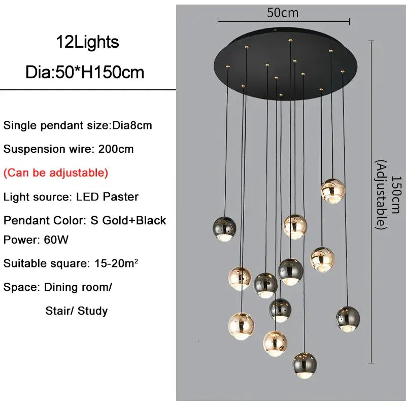 Black Gold Crystal Pendant with Dimmable Light