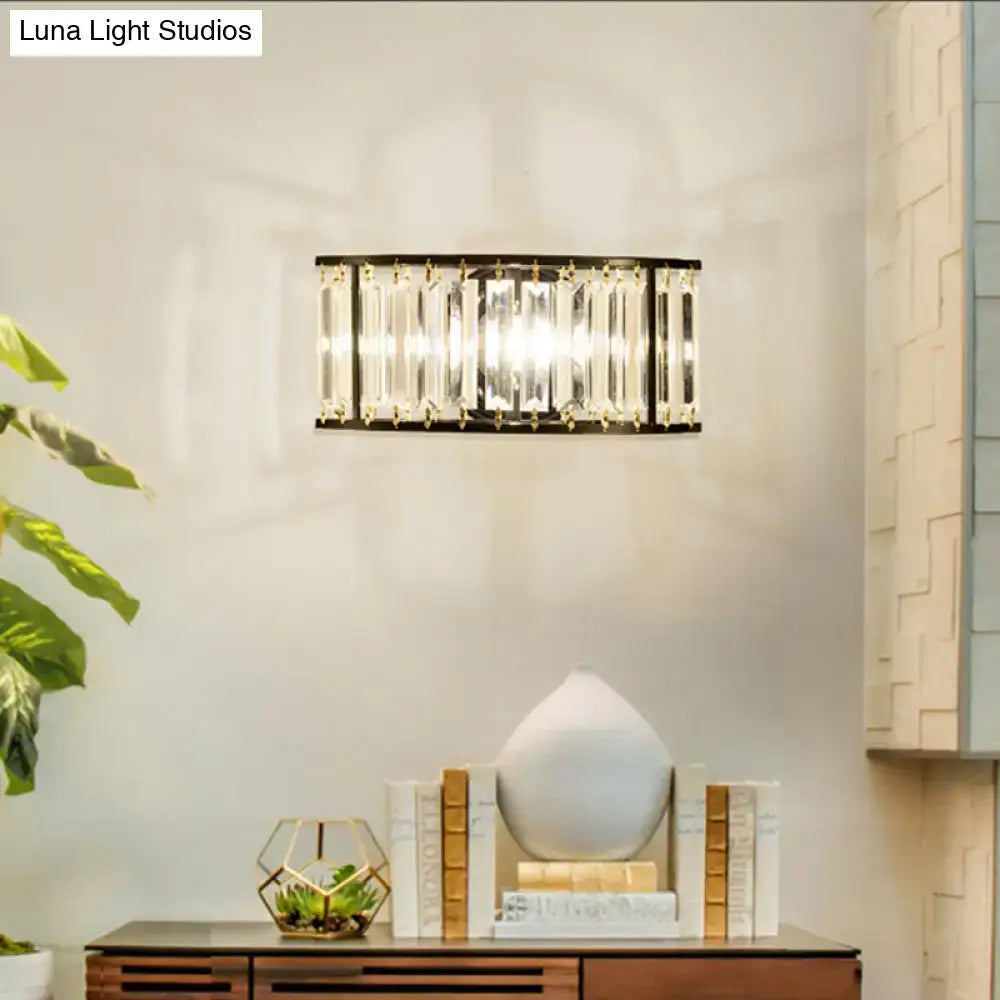 Gold Crystal Half-Cylinder Sconce Black Gold