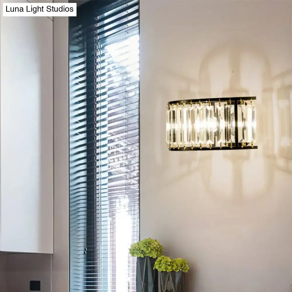 Gold Crystal Half-Cylinder Sconce Black Gold