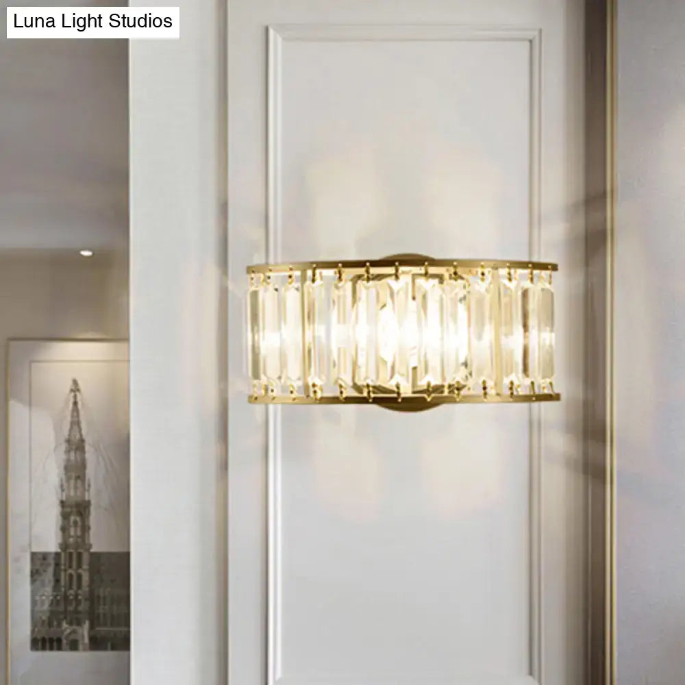 Gold Crystal Half-Cylinder Sconce Black Gold