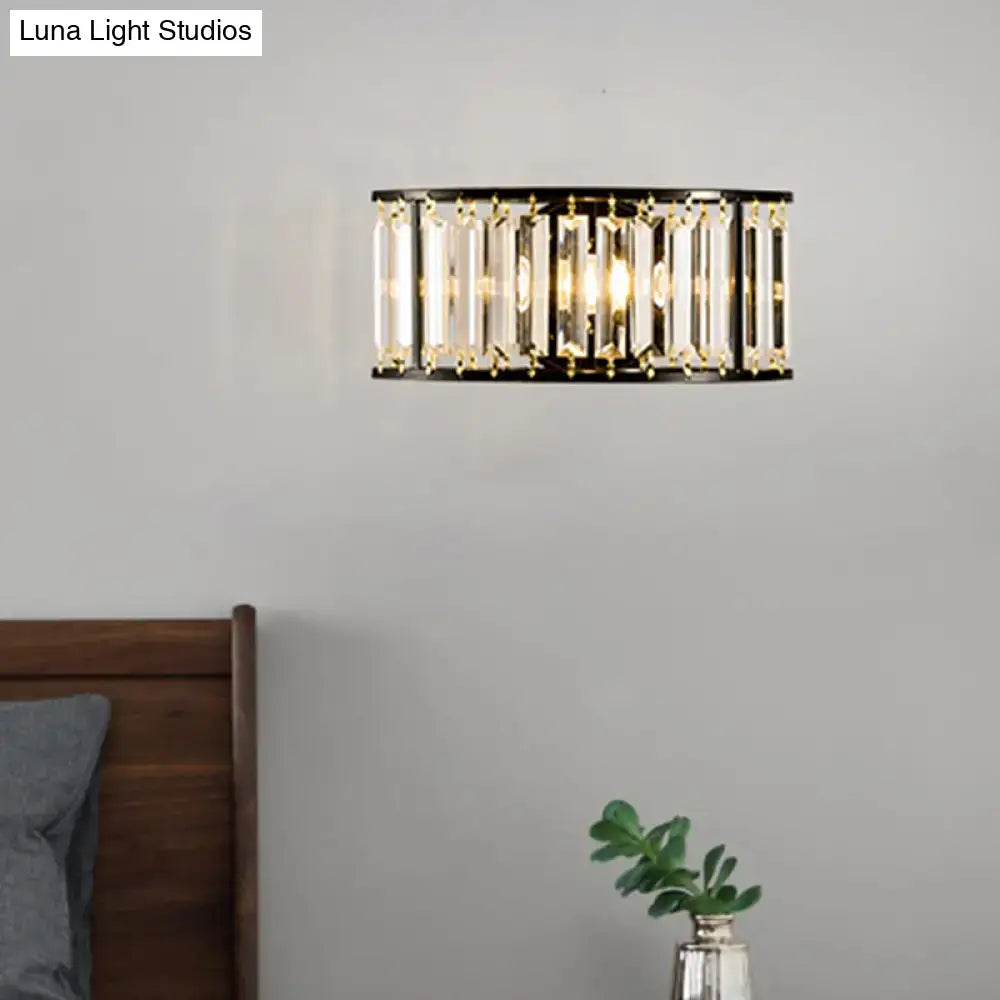 Gold Crystal Half-Cylinder Sconce Black Gold