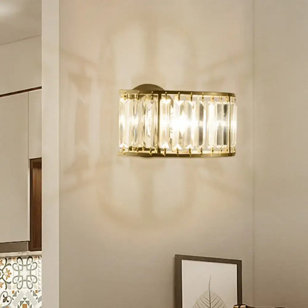 Gold Crystal Half-Cylinder Sconce Black Gold