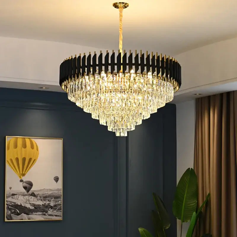 Gold Crystal Adjustable Height Dining Room Pendant Chandelier