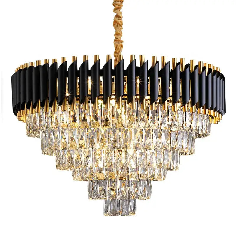Gold Crystal Adjustable Height Dining Room Pendant Chandelier
