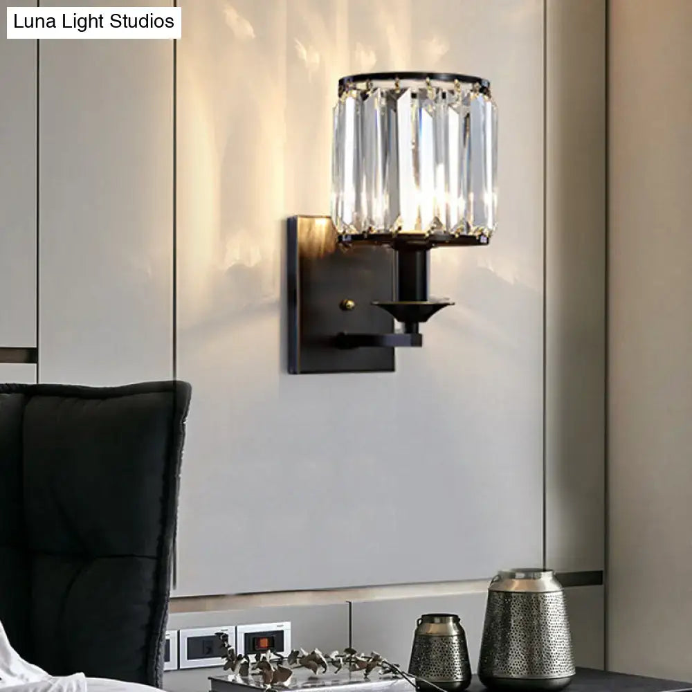 Black Gold Crystal Cylindrical Wall Sconce