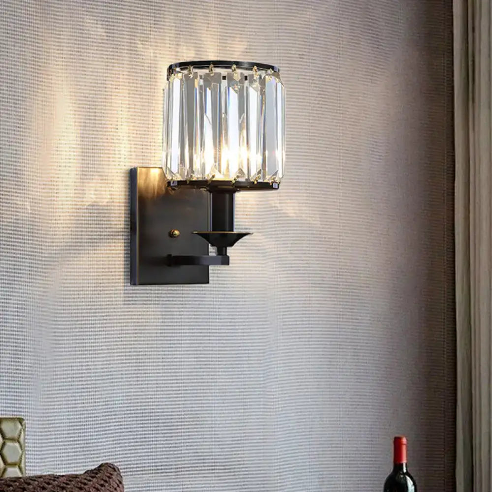 Black Gold Crystal Cylindrical Wall Sconce