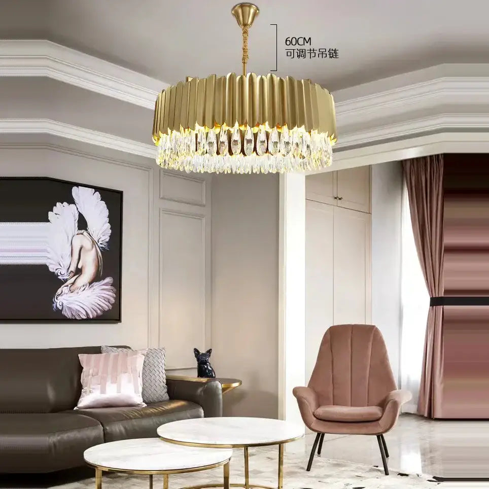 Black Gold Round Chandelier with Dimmable LED