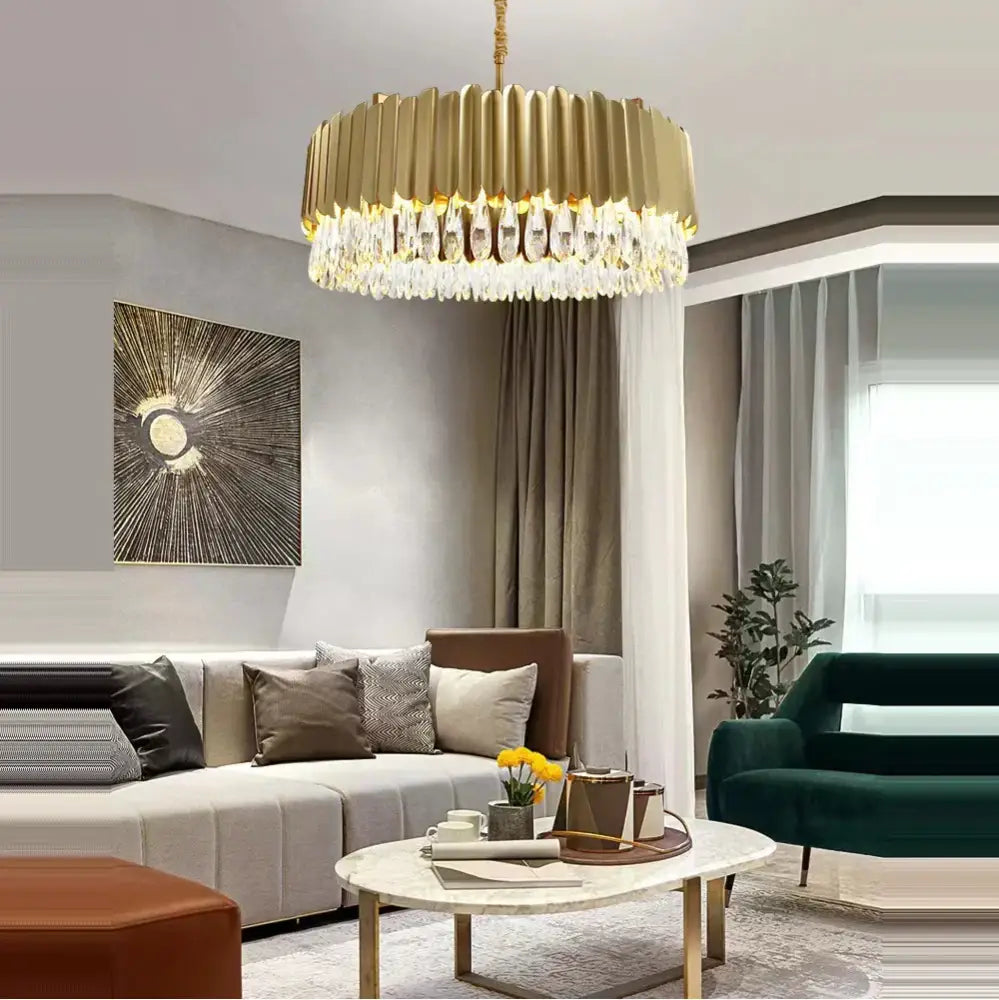 Black Gold Round Chandelier with Dimmable LED