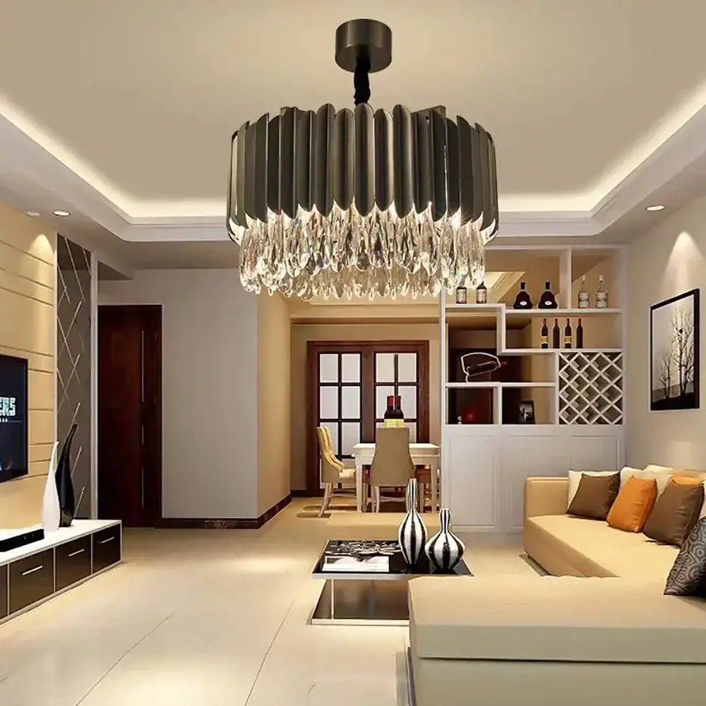 Black Gold Round Chandelier with Dimmable LED