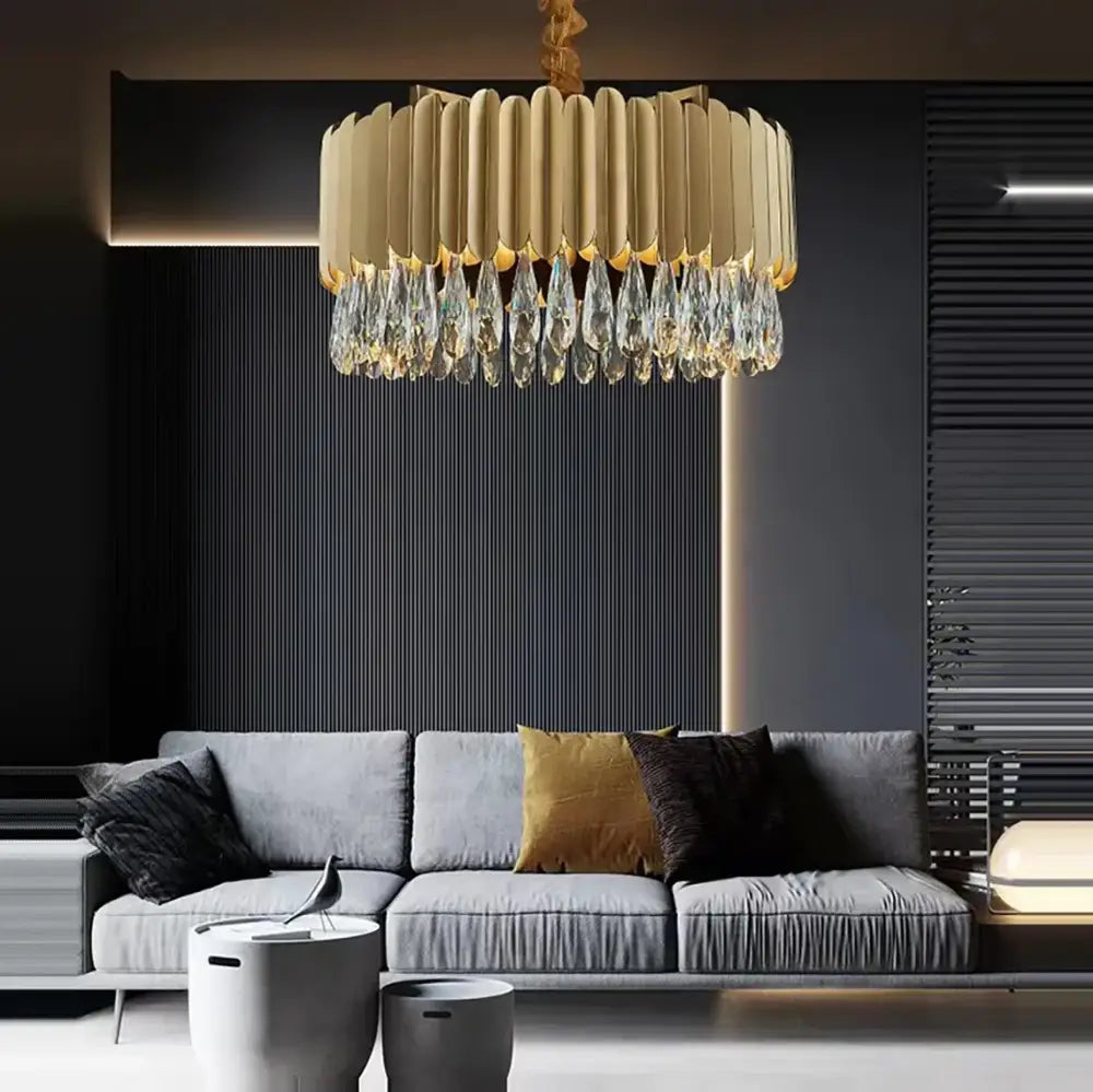 Black Gold Round Chandelier with Dimmable LED