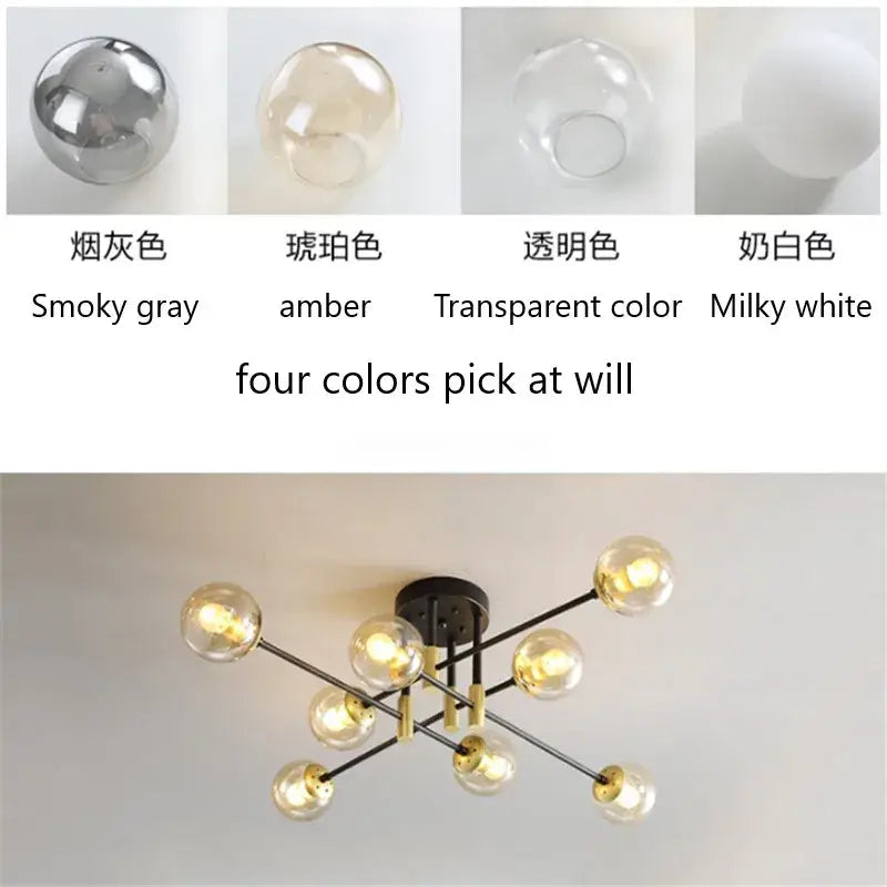 Black LED Ceiling Chandelier Multi-Color Glass