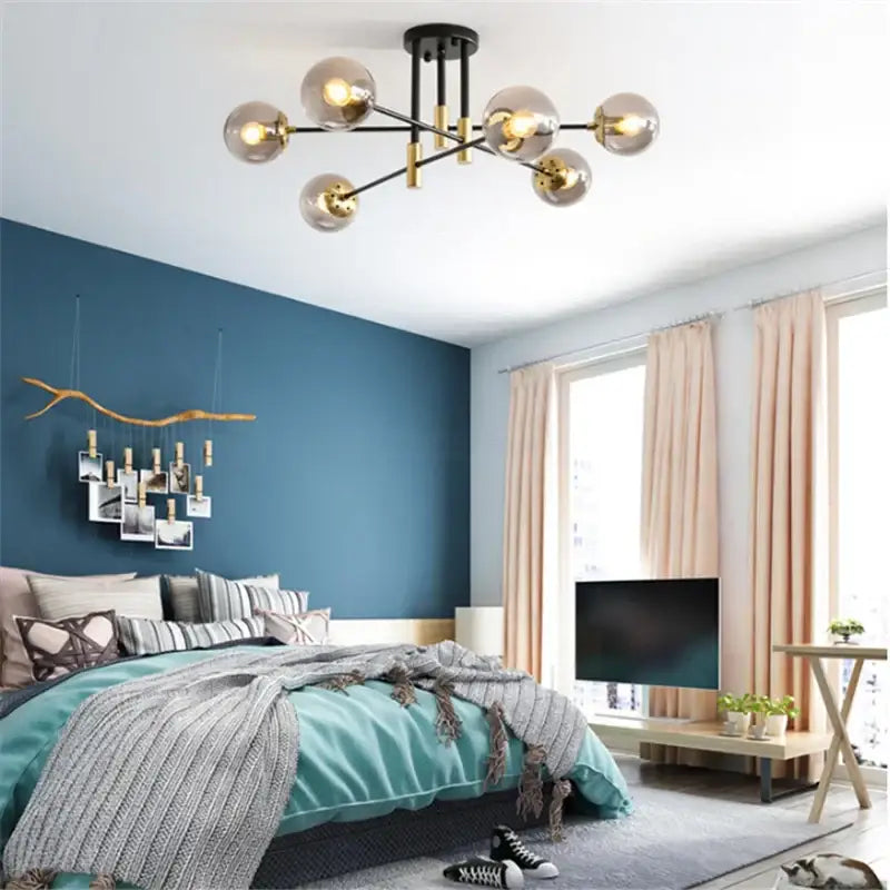 Black LED Ceiling Chandelier Multi-Color Glass